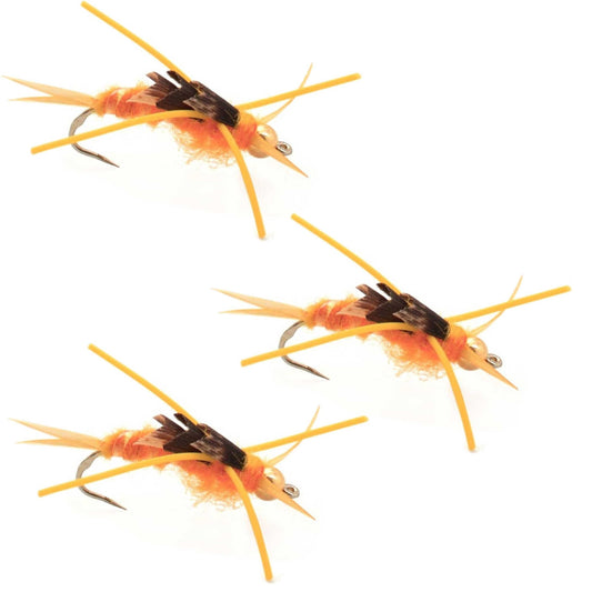 3 Pack Barbless Gold Bead Kaufmann's Golden Stone Fly with Rubber Legs - Stonefly Wet Fly - Hook Size 6 - Hazy Fly Fishing