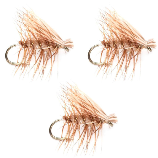 3 Pack Barbless Tan Elk Hair Caddis Classic Trout Dry Flies Size 12 - Hazy Fly Fishing