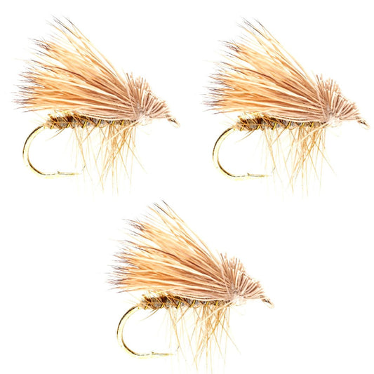 3 Pack Barbless Yellow Elk Hair Caddis Classic Trout Dry Flies Size 12 - Hazy Fly Fishing