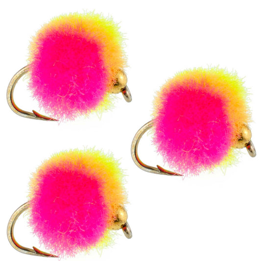 3 Pack Bead Head Clown Egg Fly Fishing Flies - Hook Size 16 - Hazy Fly Fishing
