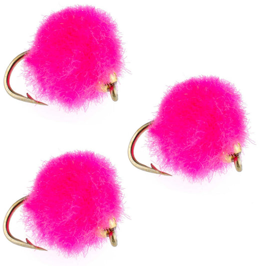 3 Pack Bead Head Hot Pink Egg Fly Fishing Flies - Hook Size 16 - Hazy Fly Fishing