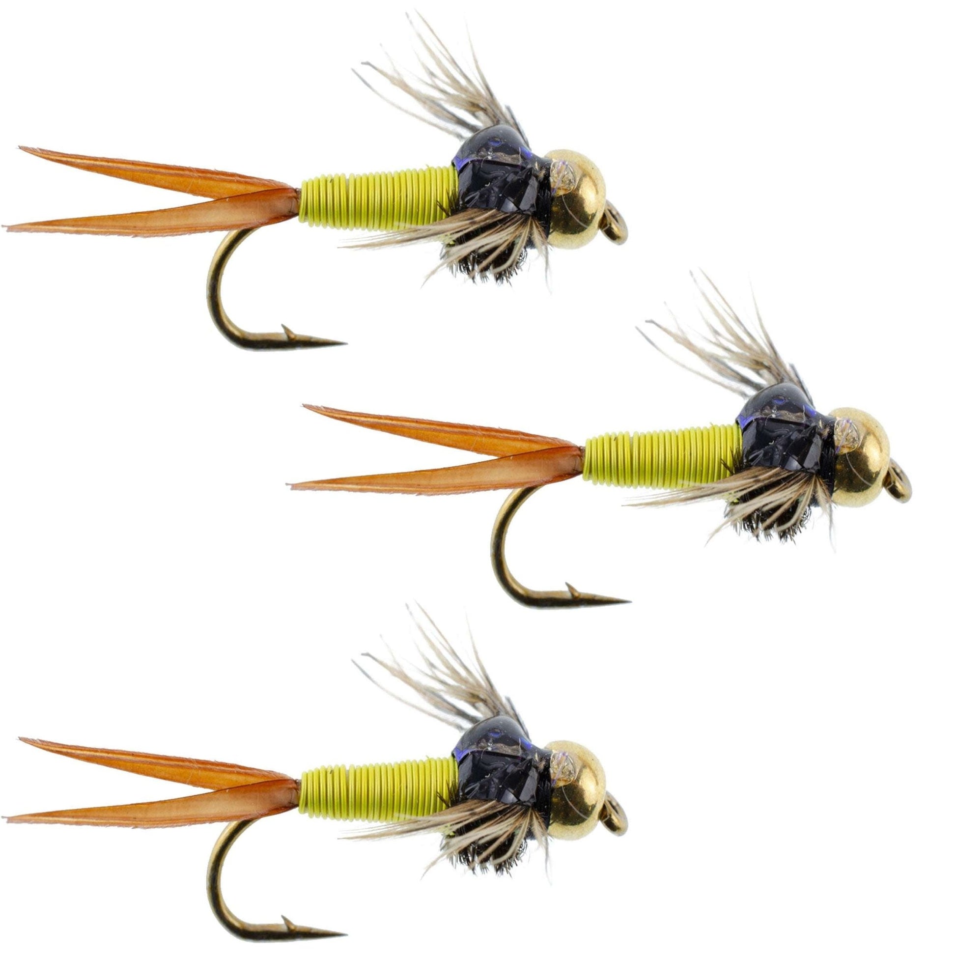 3 Pack Bead Head Hot Yellow Copper John Nymph - Fly Fishing Flies - Hook Size 10 - Hazy Fly Fishing