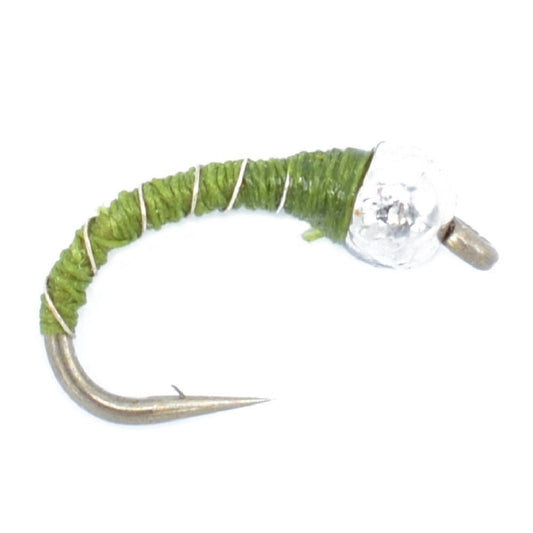 3 Pack Bead Head Olive Zebra Midge Still Water Nymph Fly Fishing Fly Hook Size 14 - Hazy Fly Fishing
