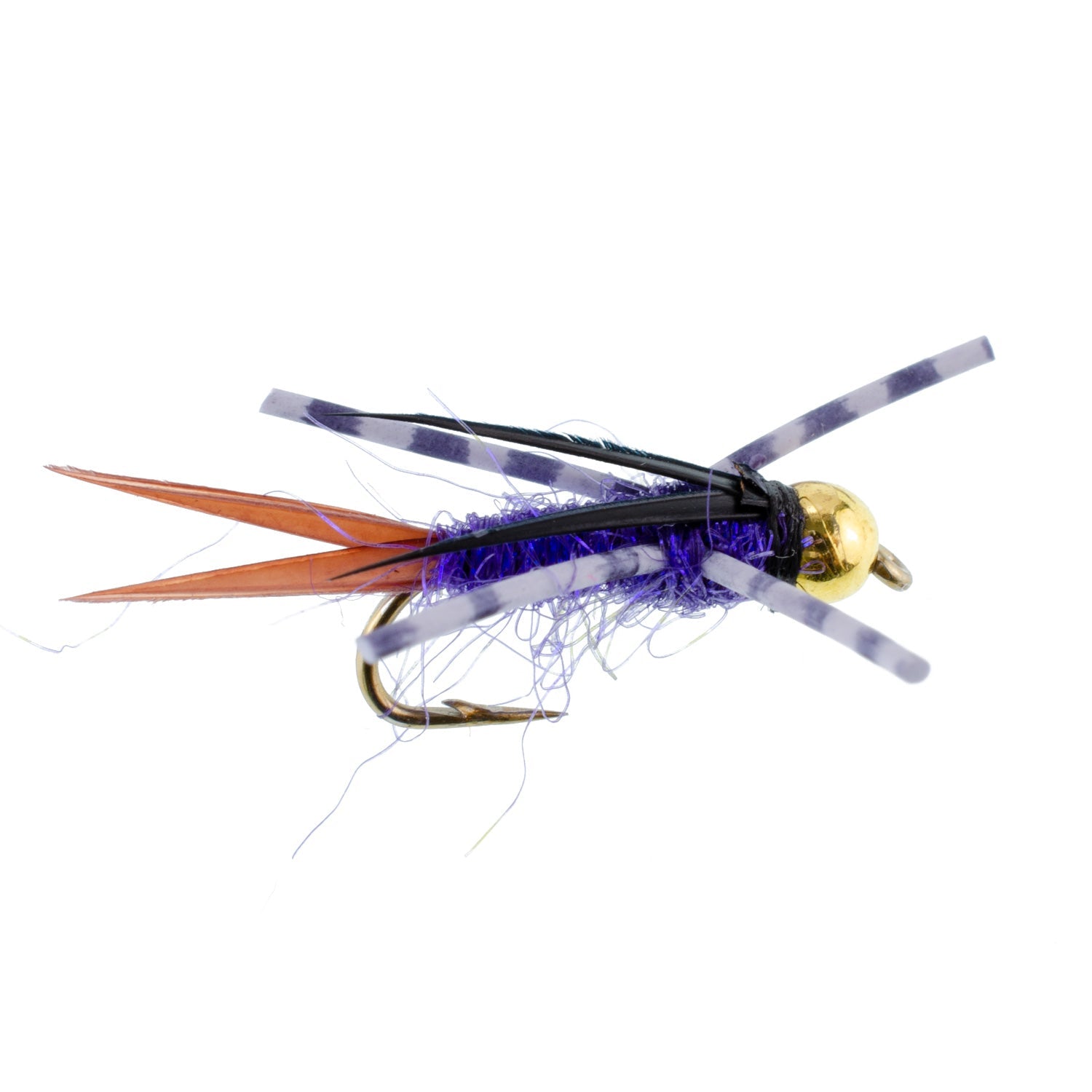 3 Pack Bead Head Purple Batman Rubber Legs Nymph Fly - Hook Size 14 - Hazy Fly Fishing