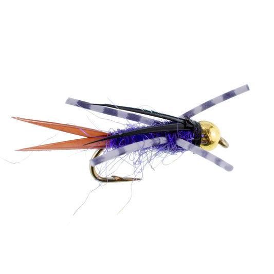 3 Pack Bead Head Purple Batman Rubber Legs Nymph Fly - Hook Size 14 - Hazy Fly Fishing