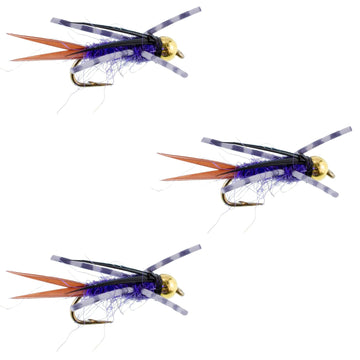 3 Pack Bead Head Purple Batman Rubber Legs Nymph Fly - Hook Size 14 - Hazy Fly Fishing