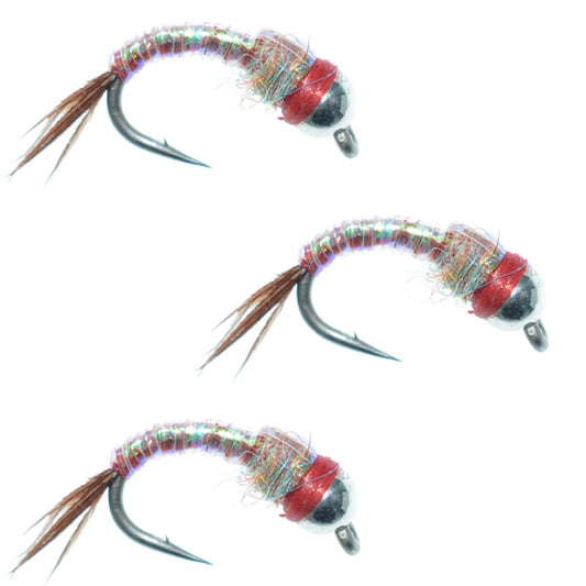 3 Pack Bead Head Rainbow Warrior Nymph Fly Fishing Flies Hook Size 14 - Hazy Fly Fishing