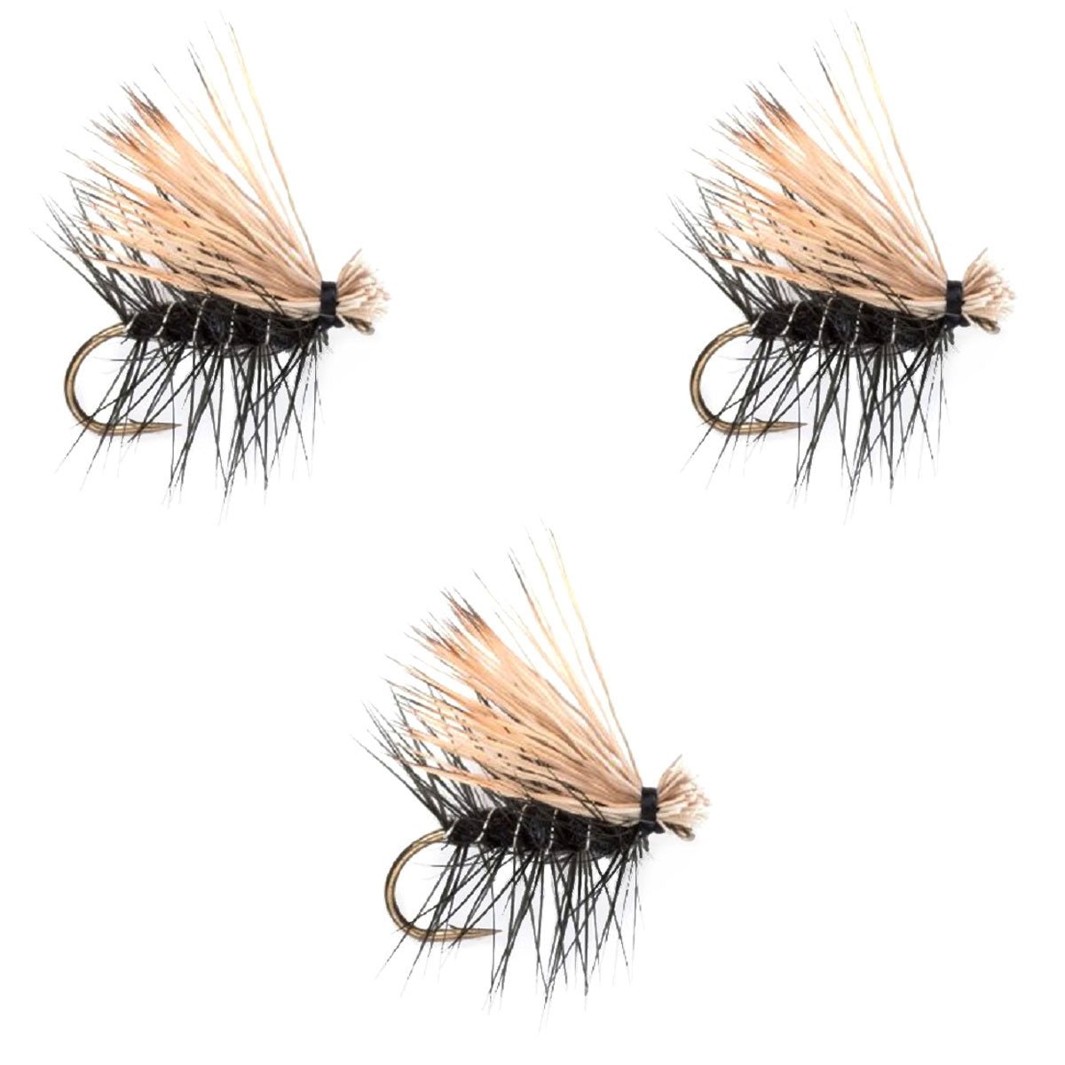 3 Pack Black Elk Hair Caddis Classic Trout Dry Flies Size 14 - Hazy Fly Fishing