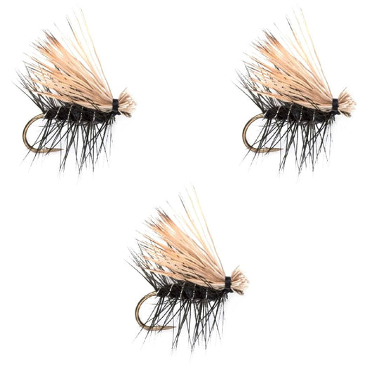 3 Pack Black Elk Hair Caddis Classic Trout Dry Flies Size 14 - Hazy Fly Fishing