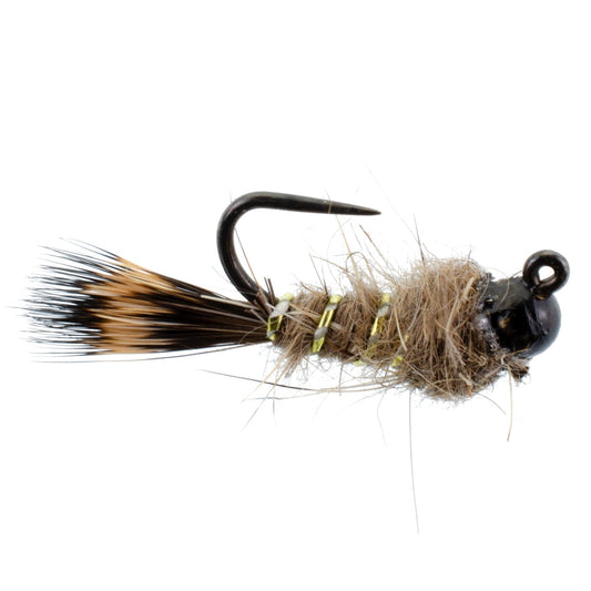 3 Pack Black Tungsten Bead Tactical Hares Ear Czech Nymph Euro Nymphing Fly - Hook Size 12 - Hazy Fly Fishing