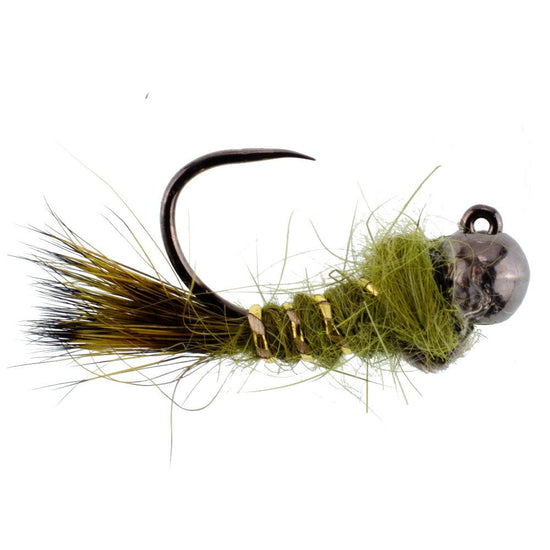 3 Pack Black Tungsten Bead Tactical Olive Hares Ear Czech Nymph Euro Nymphing Fly - Hook Size 14 - Hazy Fly Fishing