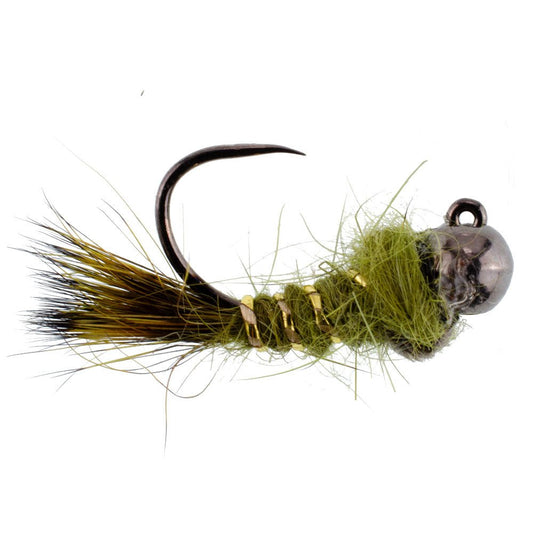 3 Pack Black Tungsten Bead Tactical Olive Hares Ear Czech Nymph Euro Nymphing Fly - Hook Size 14 - Hazy Fly Fishing