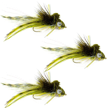 3 Pack Deer Hair Diver Size 4 - Swimming Frog Bass Fly Fishing Bug Wide Gape Bass Hooks With Weed Guard - Hazy Fly Fishing