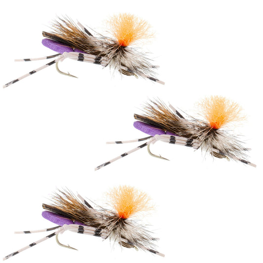3 Pack Feth Hopper Purple - Foam Grasshopper Fly Pattern - Hook Size 10 - Hazy Fly Fishing