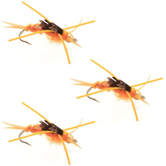 3 Pack Gold Bead Kaufmann's Golden Stone Fly with Rubber Legs - Stonefly Wet Fly - Hook Size 6 - Hazy Fly Fishing