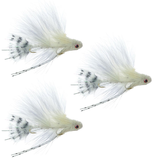 3 Pack Mini Sex Dungeon Streamer White - Size 6 - Articulated Trout Bass Steelhead Salmon and Bass Fly Fishing Flies - Hazy Fly Fishing