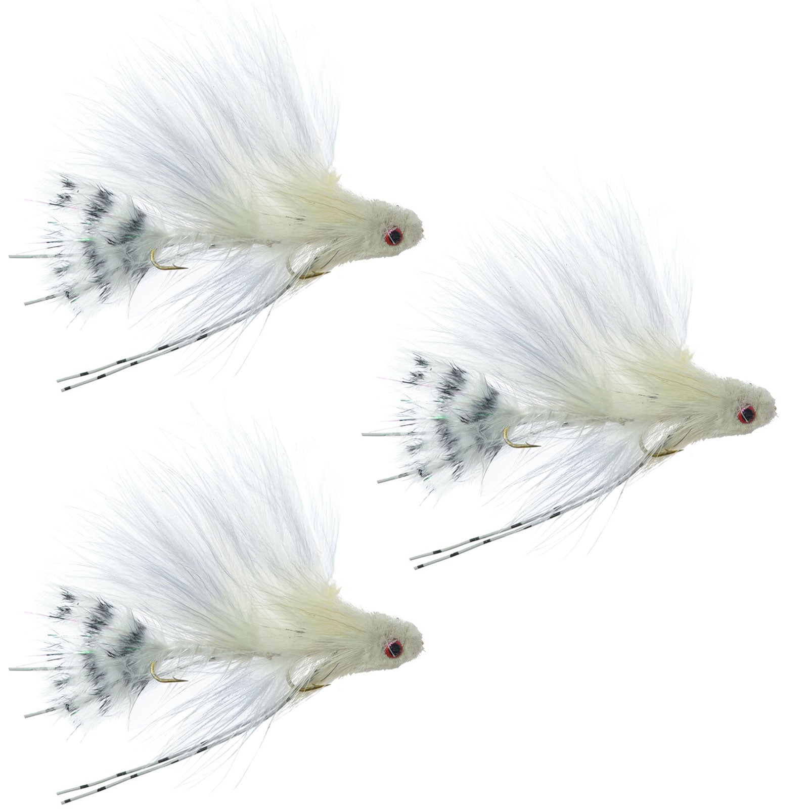 3 Pack Mini Sex Dungeon Streamer White - Size 6 - Articulated Trout Bass Steelhead Salmon and Bass Fly Fishing Flies - Hazy Fly Fishing