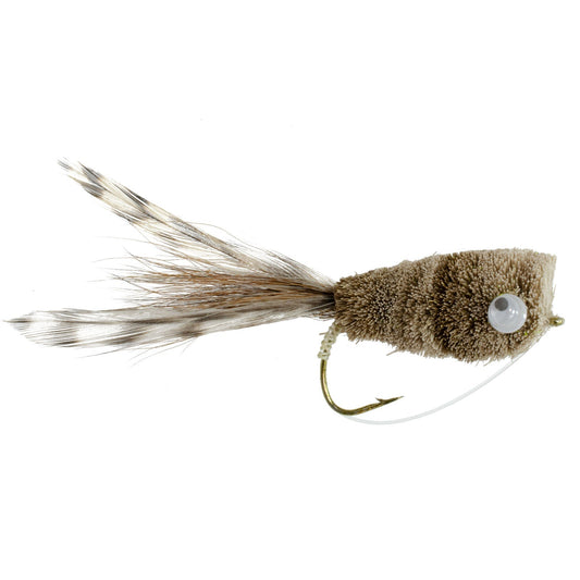 3 Pack Natural Deer Hair and Grizzly Bass Popper Size 8 Bass Fly Fishing Bug Wide Gape Bass Hooks With Weed Guard - Hazy Fly Fishing