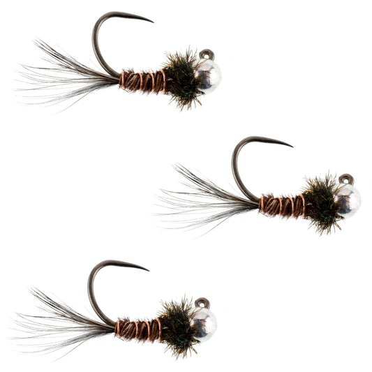 3 Pack Tungsten Bead Pheasant Tail Tactical Jig Czech Nymph Euro Nymphing Fly - Hook Size 16 - Hazy Fly Fishing