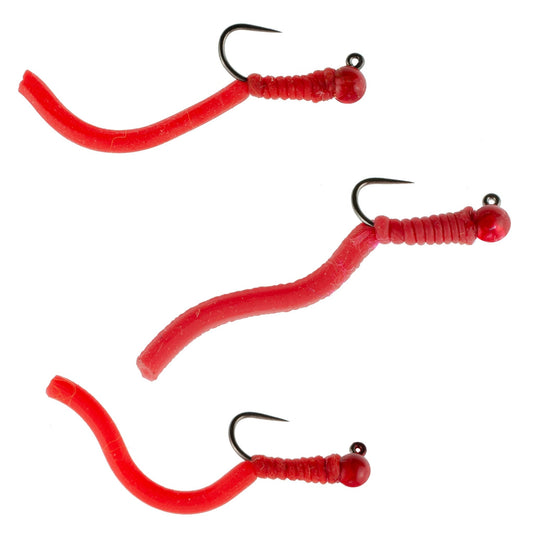 3 Pack Tungsten Bead Squirminator Squirmy Wormy Tactical Jig Czech Euro Nymph Barbless Nymphing Fly - Size 16 - Hazy Fly Fishing