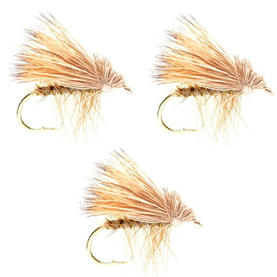 3 Pack Yellow Elk Hair Caddis Classic Trout Dry Flies Size 14 - Hazy Fly Fishing