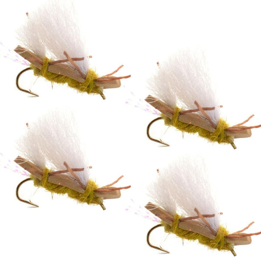 4 Pack Chubby Chernobyl Ant Golden Foam Body Grasshopper Fly - Hook Size 10 - Hazy Fly Fishing