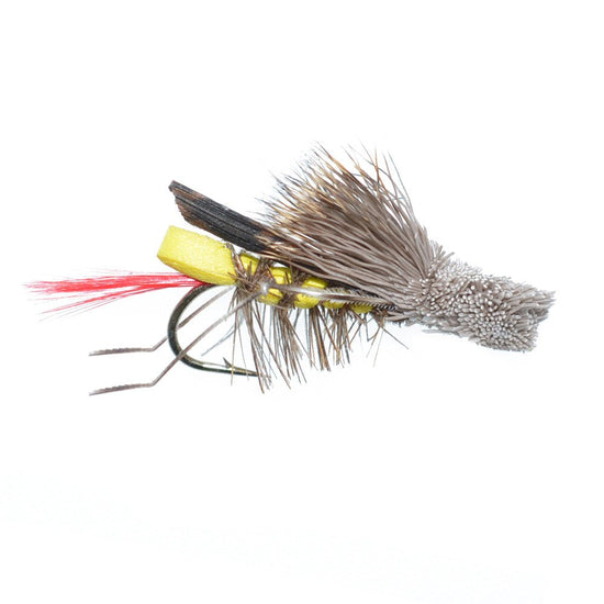 4 Pack Dave's Hopper Yellow Foam Body Grasshopper Fly - Hook Size 12 - Hazy Fly Fishing