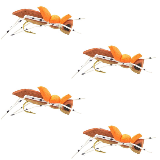 4 Pack Moorish Hopper Brown Tan Foam Body Grasshopper Fly - Hook Size 10 - Hazy Fly Fishing