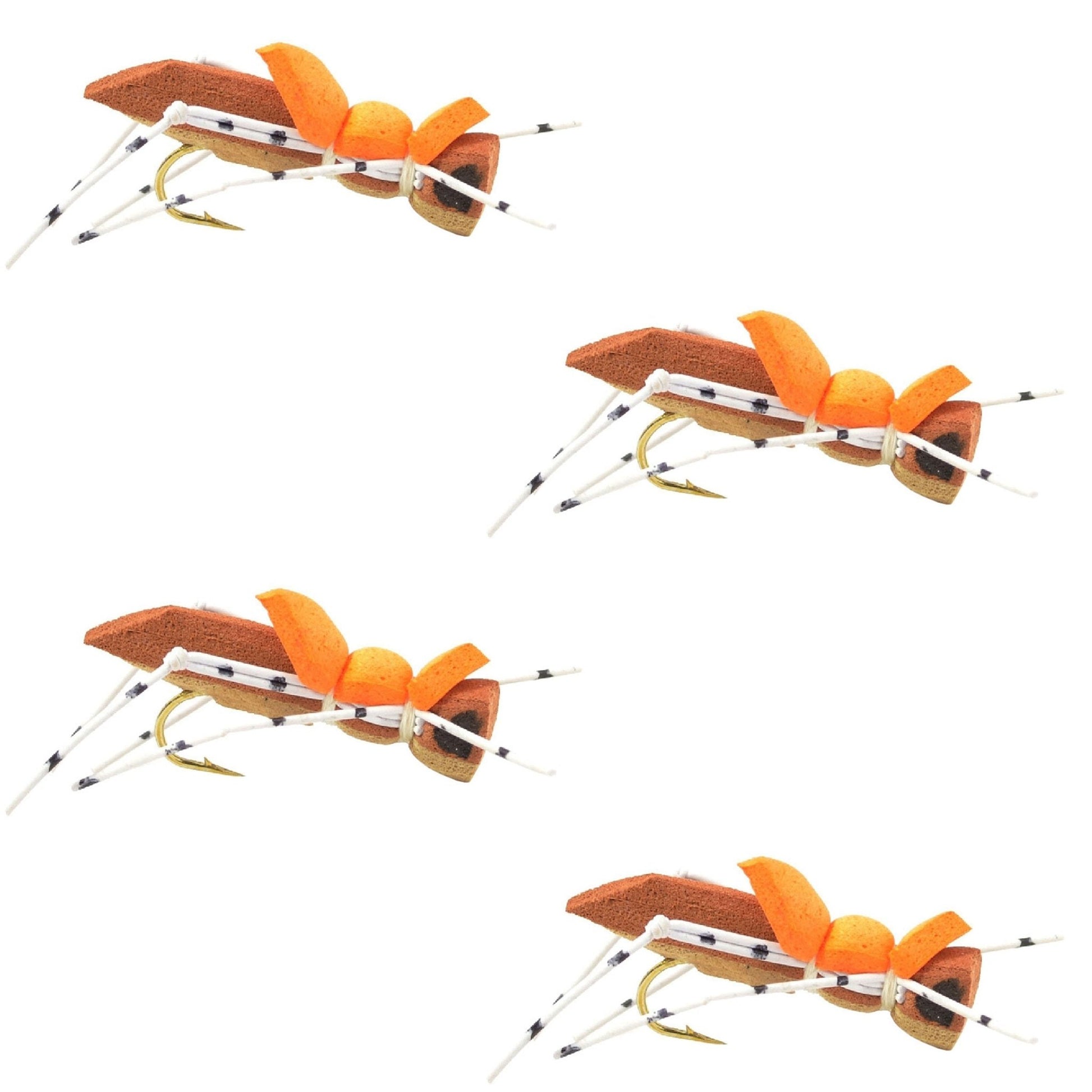 4 Pack Moorish Hopper Brown Tan Foam Body Grasshopper Fly - Hook Size 10 - Hazy Fly Fishing