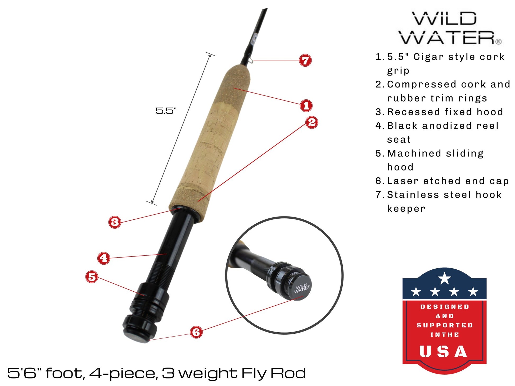 5 ft 6 in, 3 wt, 4 - piece Wild Country Rod | Wild Water Fly Fishing - Hazy Fly Fishing