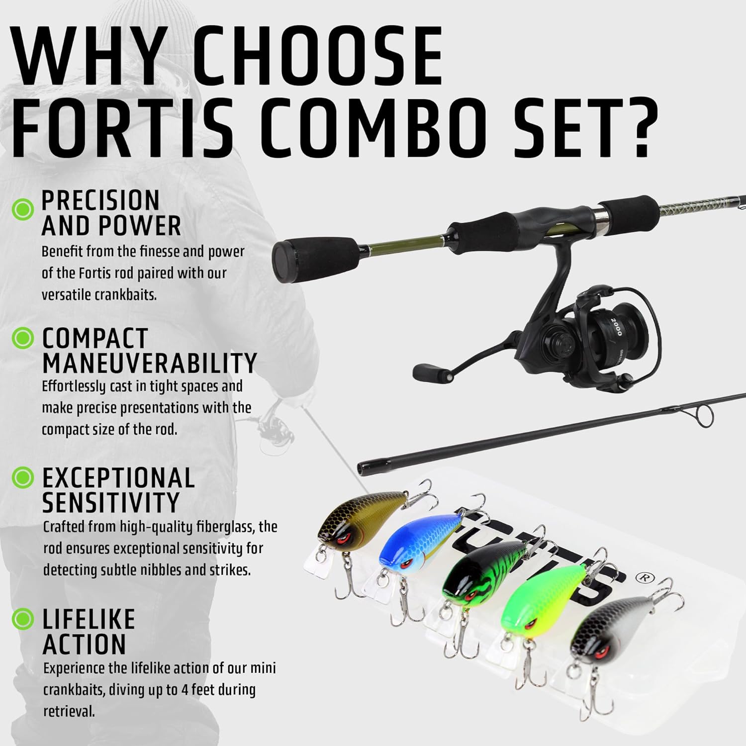 6' Medium Heavy Action Spinning Rod and Reel Package, 1 Piece Fiberglass/Graphite Spinning Rod |4000 Spinning Reel | FORTIS - Hazy Fly Fishing