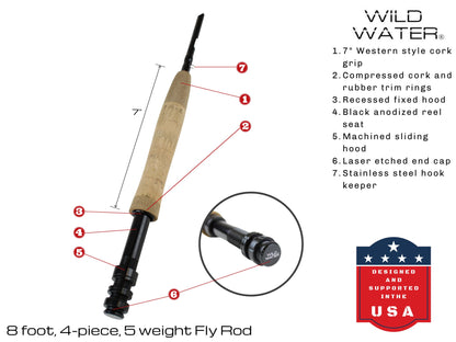 8 ft, 5 weight, 4 - piece Fly Rod | Wild Water Fly Fishing - Hazy Fly Fishing