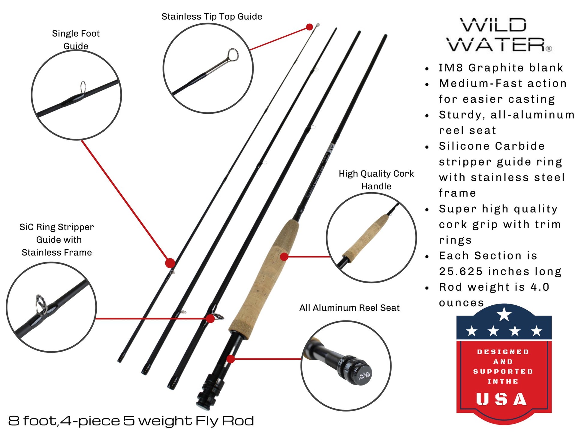 8 ft, 5 weight, 4 - piece Fly Rod | Wild Water Fly Fishing - Hazy Fly Fishing