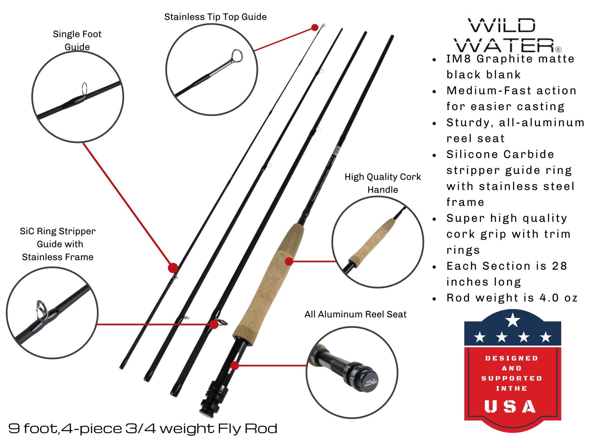 9 ft, 3/4 weight, 4 Piece Fly Rod | Wild Water Fly Fishing - Hazy Fly Fishing