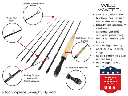 9 ft, 5 weight, 7 - piece Fly Rod | Wild Water Fly Fishing - Hazy Fly Fishing