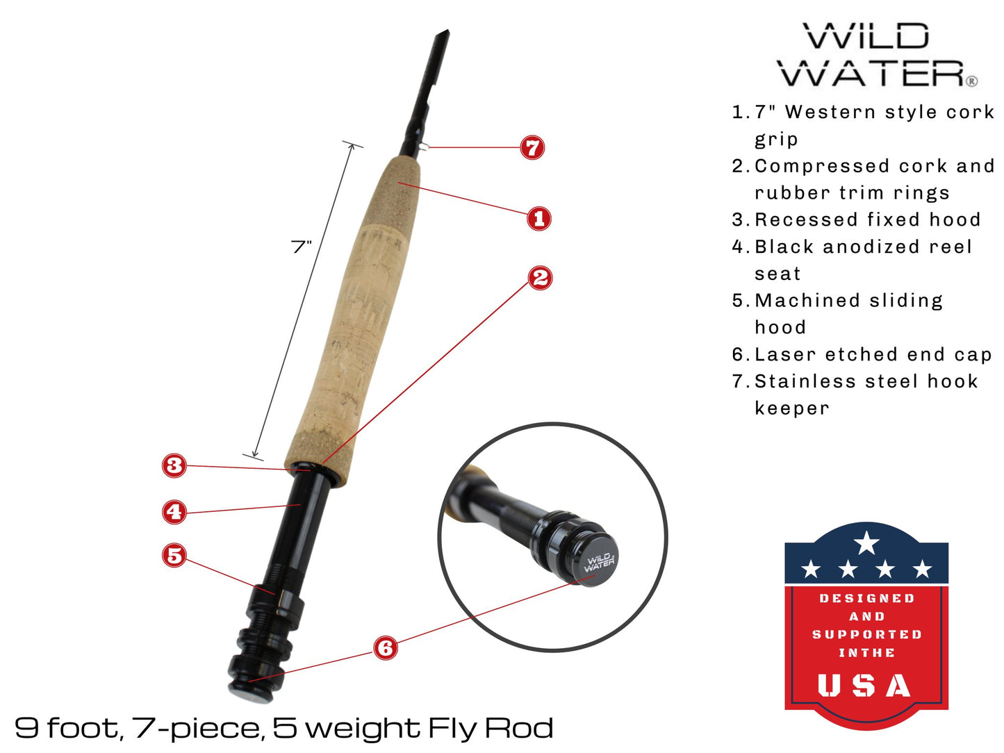 9 ft, 5 weight, 7 - piece Fly Rod | Wild Water Fly Fishing - Hazy Fly Fishing