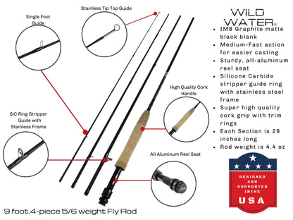 9 ft, 5/6 weight, 4 - piece Fly Rod | Wild Water Fly Fishing - Hazy Fly Fishing