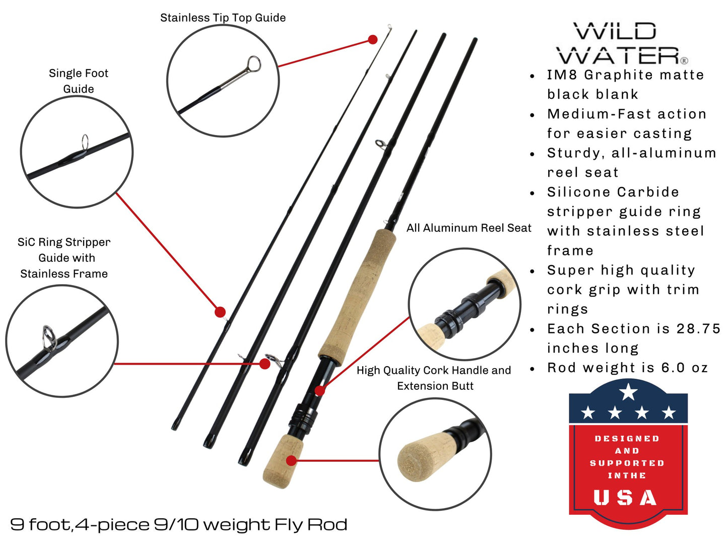 9 ft, 9/10 weight, 4 Piece Fly Rod | Wild Water Fly Fishing - Hazy Fly Fishing