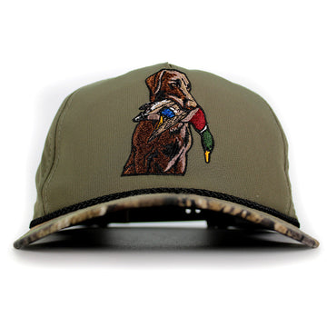 Chocolate Lab Duck Dog 5-Panel Camo Visor