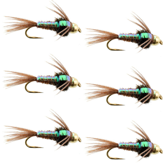 Barbless Bead Head Flashback Pheasant Tail Nymph Fly 6 Flies Hook Size 14 - Hazy Fly Fishing