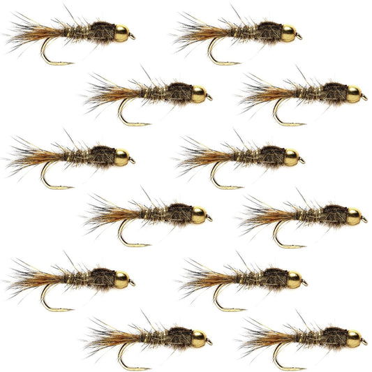 Barbless Bead Head Gold Ribbed Hare's Ear Nymph 1 Dozen Flies Hook Size 14 - Hazy Fly Fishing