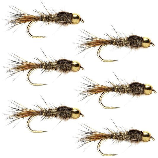 Barbless Bead Head Gold Ribbed Hare's Ear Nymph 6 Flies Hook Size 12 - Hazy Fly Fishing
