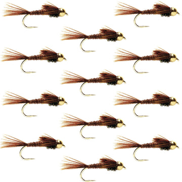 Barbless Bead Head Pheasant Tail Nymph Fly 1 Dozen Flies Hook Size 10 - Hazy Fly Fishing