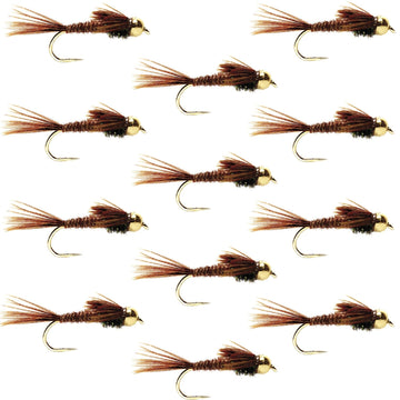 Barbless Bead Head Pheasant Tail Nymph Fly 1 Dozen Flies Hook Size 12 - Hazy Fly Fishing