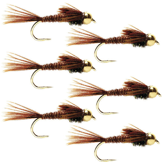 Barbless Bead Head Pheasant Tail Nymph Fly 6 Flies Hook Size 12 - Hazy Fly Fishing