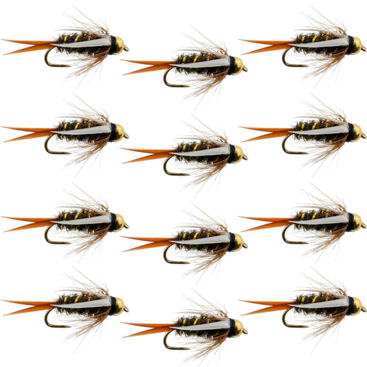 Barbless Bead Head Prince Nymph Fly Fishing Flies - 1 Dozen Flies Hook Size 10 - Hazy Fly Fishing