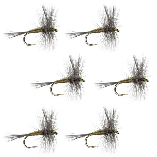 Barbless Blue Winged Olive BWO Classic Trout Dry Fly Fishing Flies - Set of 6 Flies Size 14 - Hazy Fly Fishing