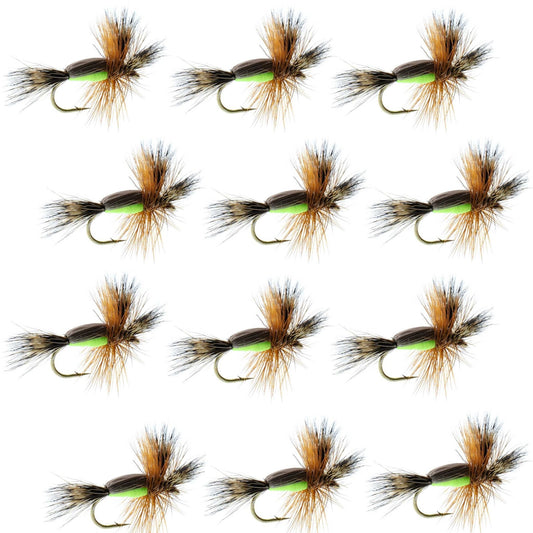 Barbless Chartreuse Humpy Classic Hair Wing Dry Fly - 1 Dozen Flies Hook Size 16 - Hazy Fly Fishing