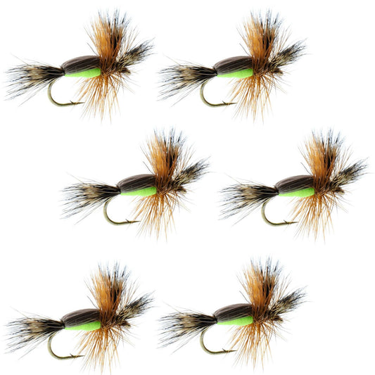 Barbless Chartreuse Humpy Classic Hair Wing Dry Fly - 6 Flies Hook Size 16 - Hazy Fly Fishing