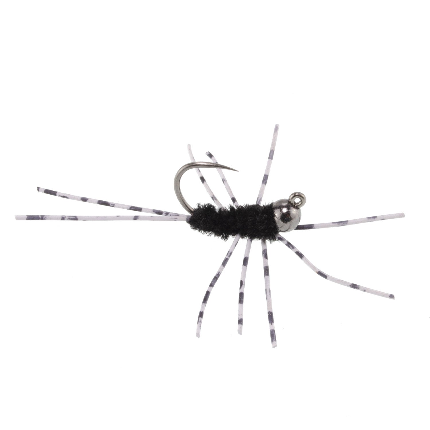 Barbless Pat's Barred Rubber Legs Tungsten Bead Jigged Black Euro Nymph - Set of 6 Flies Hook Size 6 - Hazy Fly Fishing